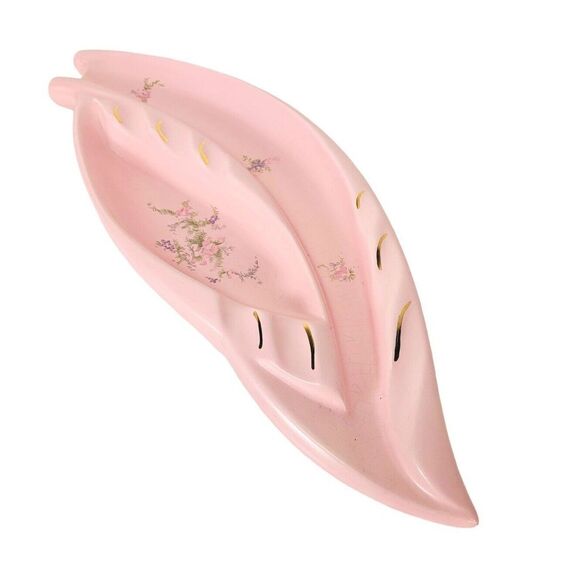 Vintage MCM 50s Atomic Pink Floral Ceramic Large Centerpiece Ashtray Mid-Century - Picture 3 of 13